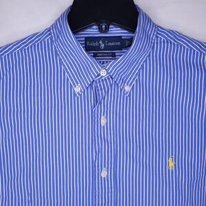Ralph Lauren Shirt Mens Large Striped Blue, White Yellow Pony Cotton